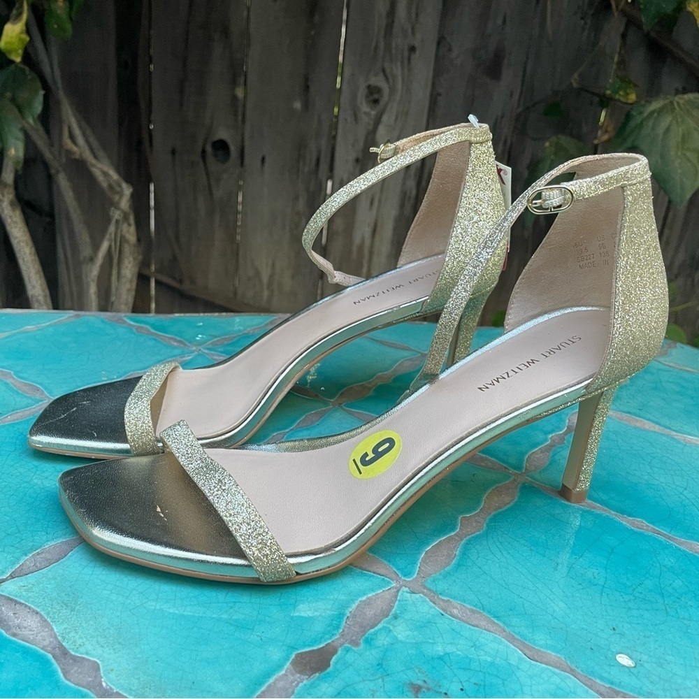 Stuart weitzman Amelina 75 Platino Fig Fine Glitter NEW - Picture 6 of 9